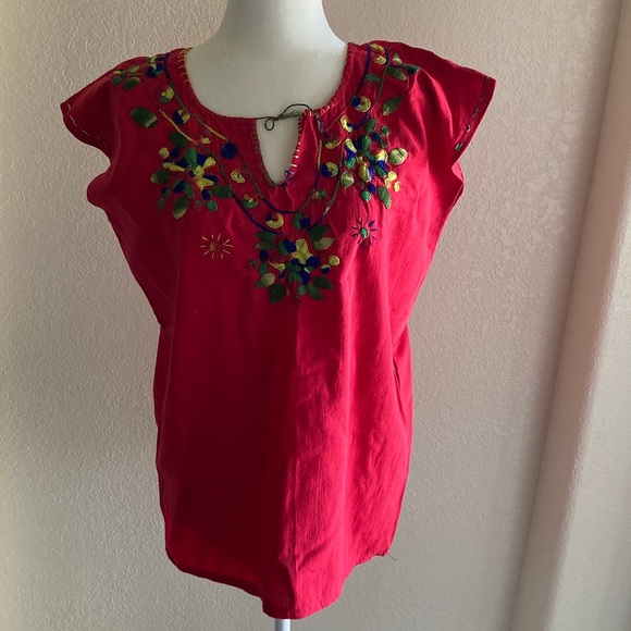 Vintage Embroidered Red Women's Top Size L - Picture 1 of 5